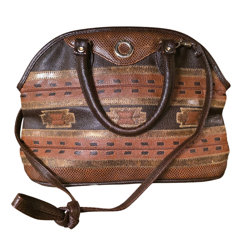 Vtg‎ Dolce Vita Brown Lizard Embossed Southwestern Satchel Crossbody Bag